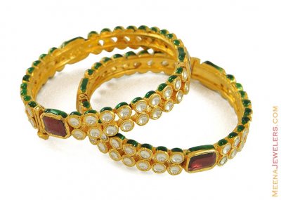 22k Designer Kundan Gold Bangle (1 pc Only) ( Antique Bangles )